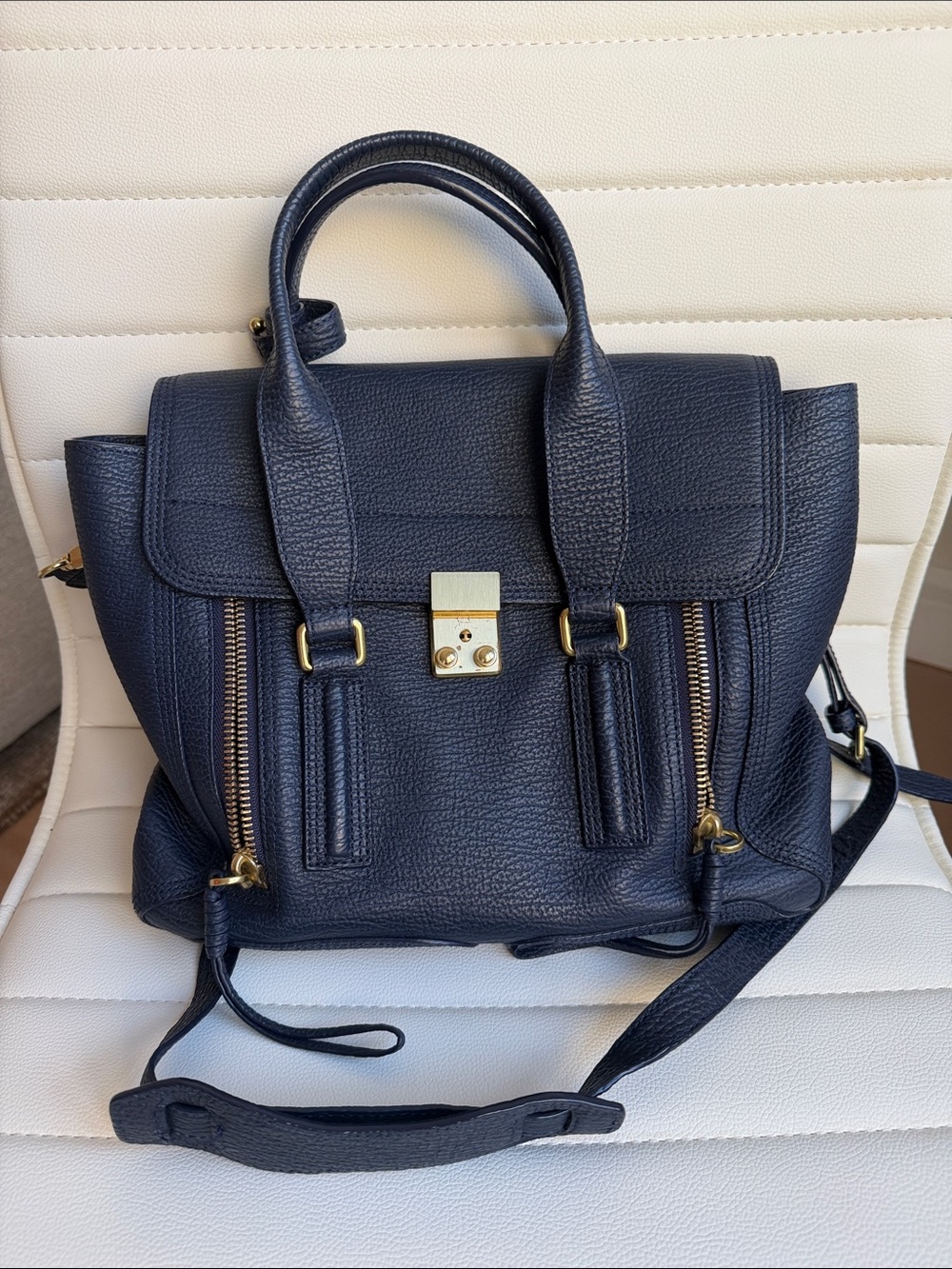 3.1 Phillip Lim Pashli Medium Leather Satchel Bag in Midnight Navy